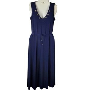 Catherine Malandrino Navy Blue Jersey Knit Midi Dress PM Belted Quiet Luxury